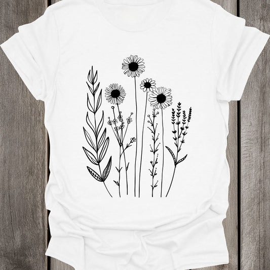 Mono Black Flowers Unisex T-Shirt