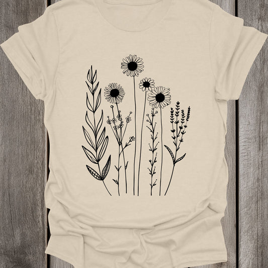 Mono Black Flowers Unisex T-Shirt